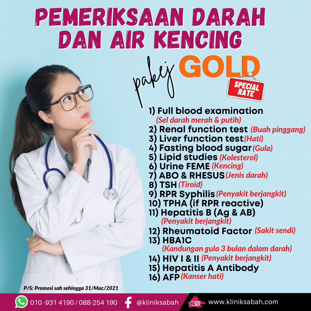 Pemeriksaan darah dan air kencing (Pakej gold)